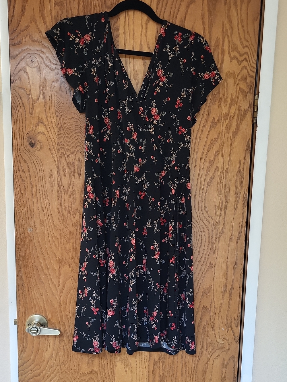 Kaileigh Black Midi Dress with Red Floral Print